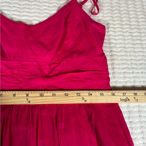 Pink Midi Sundress Medium Cotton Tiered Summer Boho Pockets Adjustable Straps - Picture 8 of 9